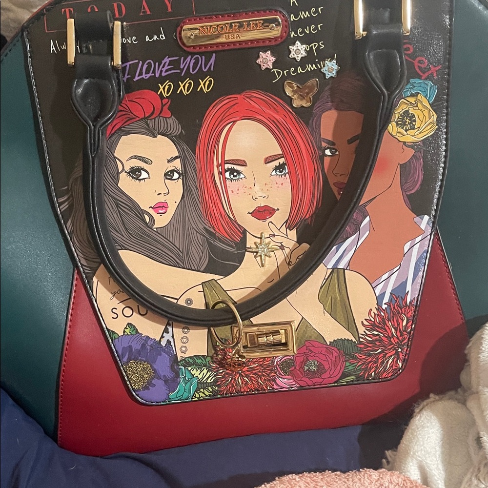 Nicole Lee Artistic Red and Black Shoulder Bag